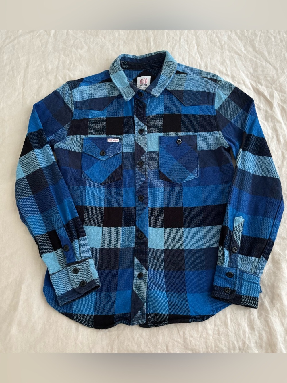 Topo Designs Heavyweight Blue Plaid Flannel Shirt Women’s M Made in USA
